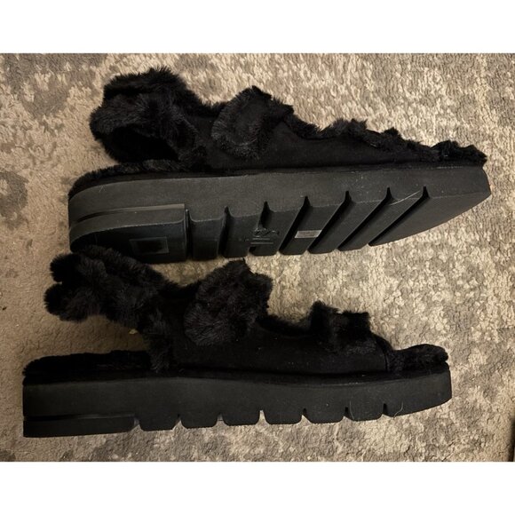 Stuart Weitzman Zoe Lift Chill Sandal - Suede/Faux Fur - Blk 12 B Black - Picture 3 of 6